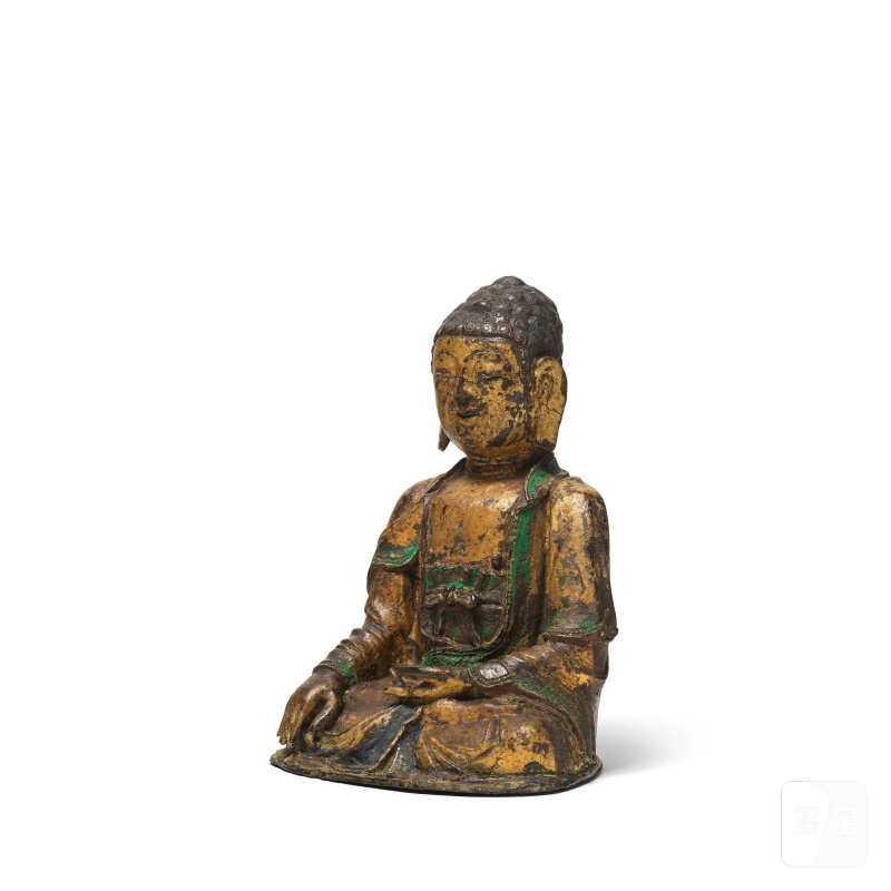 明晚期 銅加彩佛像 | PETITE STATUETTE DE BOUDDHA ASSIS EN BRONZE POLYCHROME - 图10